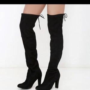 Steve Madden Black Suede Over The Knee Tie Boots